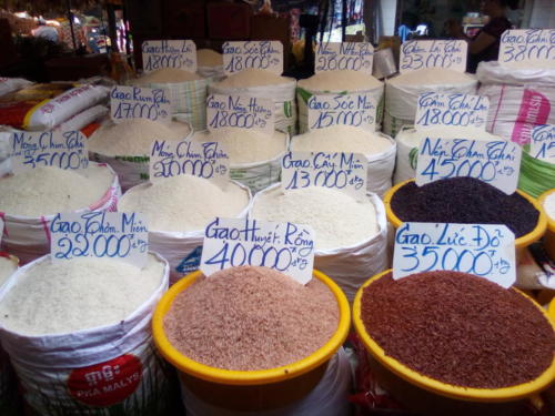 Rice sacks in market